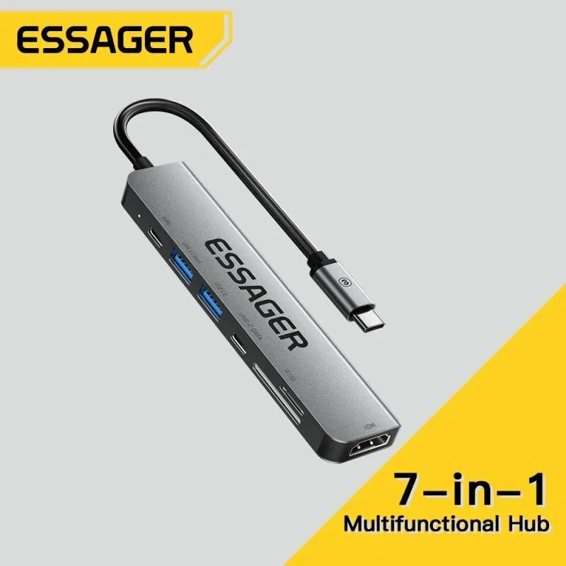 Essager USB C , ƺ Ʈ ǻͿ PD  , RJ45 SD/TF ī  , CŸ 3.1-4K HDMI , 7 in 1